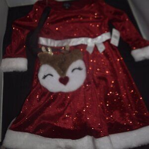 Lilt Red sparkle dress with white trim and reindeer purse NWT 5T